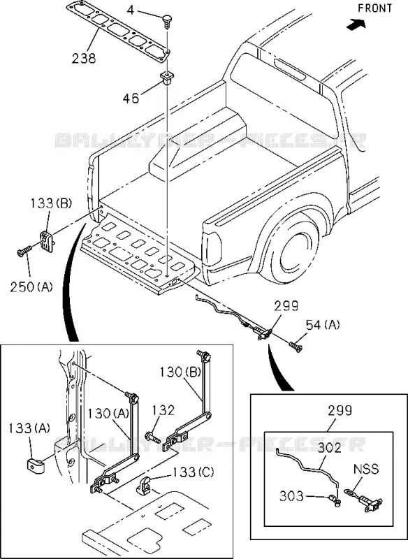 9-33 - Carrosserie arrière - Hayon et protection latérale<br />[933A]EXC.REAR BODY FLAT BED(NO.5) Isuzu PICK UP 2004-2011 DMAX AUTOMATIQUE AISIN RMD 3.0L 4JH1-TC (RDM)