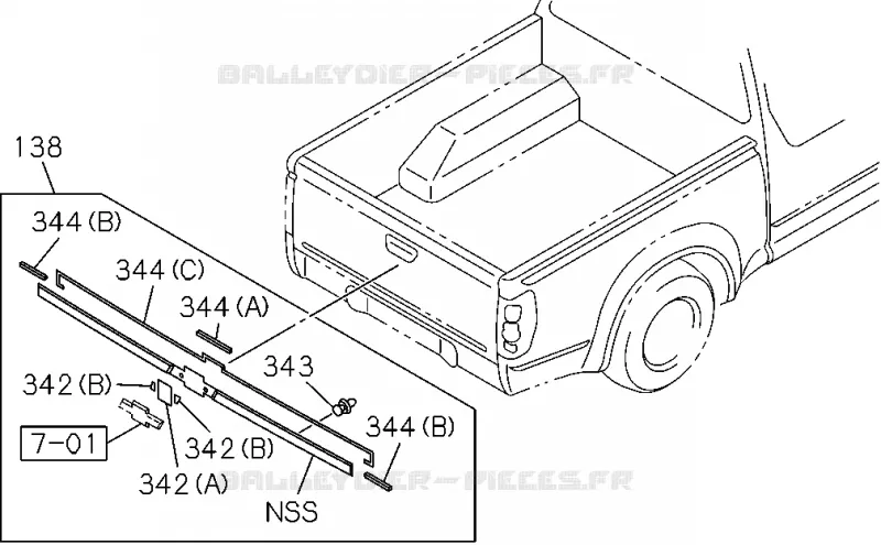 9-33 - Carrosserie arrière - Hayon et protection latérale<br />[933A]GARNISH;TAIL GATE Isuzu PICK UP 2004-2011 DMAX AUTOMATIQUE AISIN RMD 3.0L 4JH1-TC (RDM)