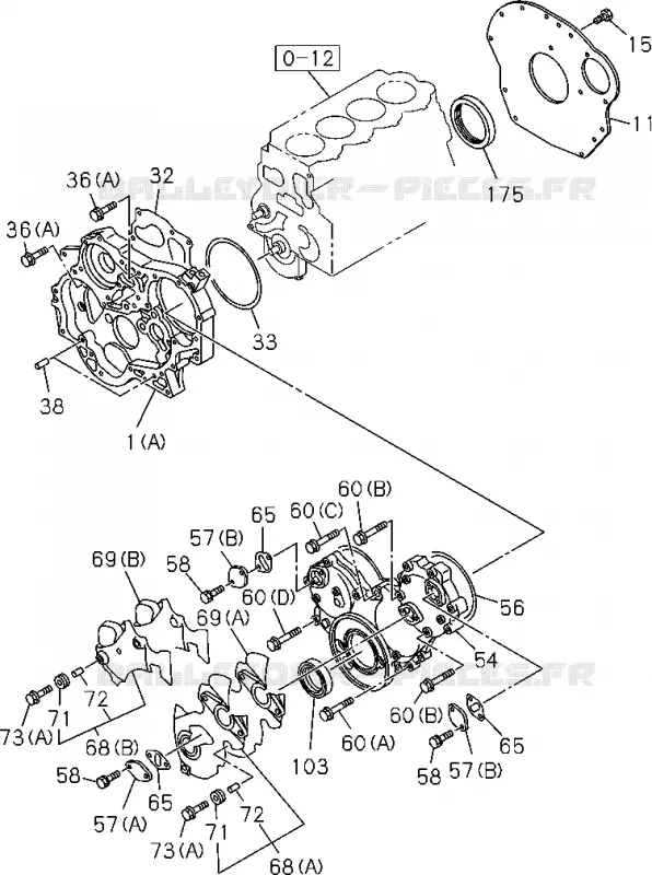 0-20 - Carter de distribution et cloche de volant moteur<br />[020A]4JA1-TC,4JH1-TC Isuzu PICK UP 2004-2011 DMAX SPACE CAB 4X2 LONG 3.0L 4JJ1-TCX (LS0)
