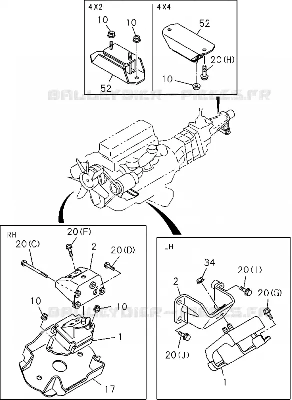 0-22 - Support de fixation moteur<br />[022A]4JA1-TC Isuzu PICK UP 2004-2011 DMAX SPACE CAB 4X2 LONG 3.0L 4JJ1-TCX (LS0)