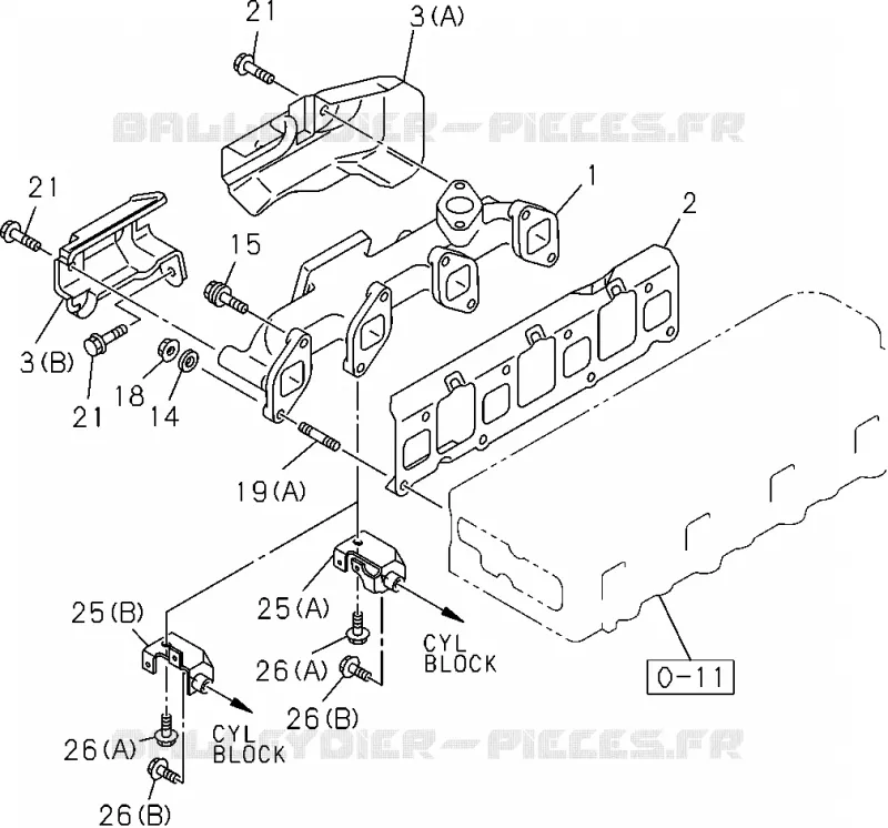 0-27 - Collecteur d’échappement<br />[027A]4JA1-TC,4JH1-TC Isuzu PICK UP 2004-2011 DMAX SPACE CAB 4X2 LONG 3.0L 4JJ1-TCX (LS0)