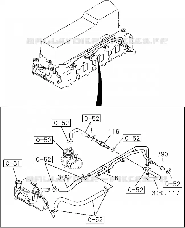 0-32 - Tuyauterie eau, moteur<br />[032A]4JA1-TC,4JH1-TC(NO.2) Isuzu PICK UP 2004-2011 DMAX SPACE CAB 4X2 LONG 3.0L 4JJ1-TCX (LS0)