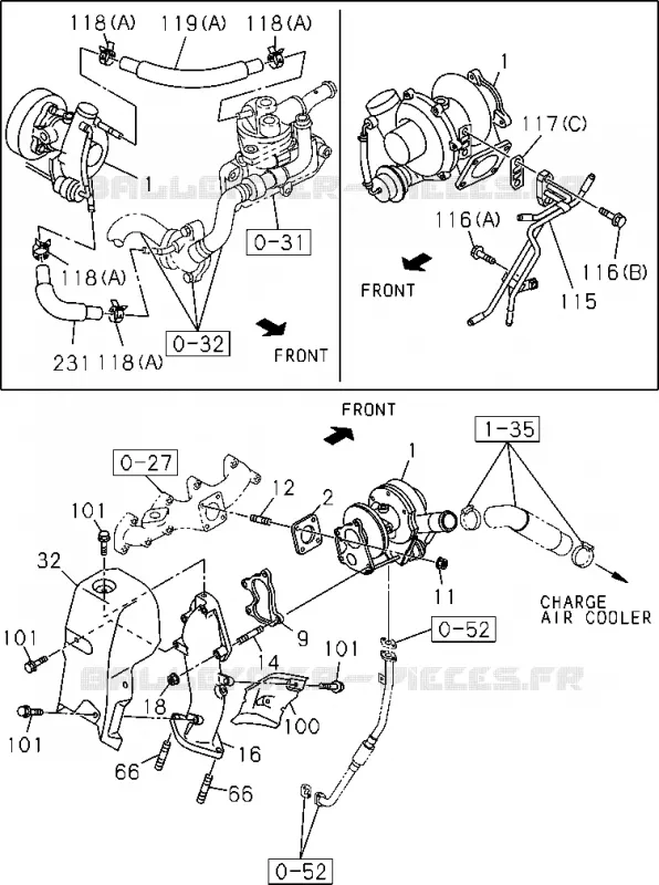 0-36 - SYSTEME Turbocompresseur<br />[036A]TURBOCHARGER SIDE;4JA1-TC Isuzu PICK UP 2004-2011 DMAX SPACE CAB 4X2 LONG 3.0L 4JJ1-TCX (LS0)