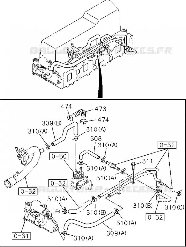 0-52 - Tuyauterie d’huile et de circuit à vide - Moteur<br />[052A]4JA1-TC,4JH1-TC(NO.3) Isuzu PICK UP 2004-2011 DMAX SPACE CAB 4X2 LONG 3.0L 4JJ1-TCX (LS0)