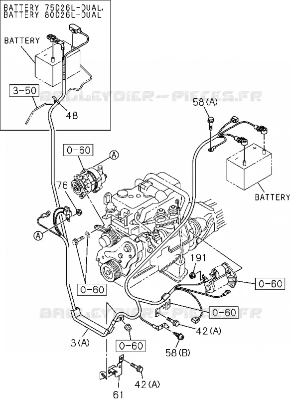 0-61 - Batterie et pièce électrique moteur<br />[061A]4JA1-TC,4JH1-TC Isuzu PICK UP 2004-2011 DMAX SPACE CAB 4X2 LONG 3.0L 4JJ1-TCX (LS0)