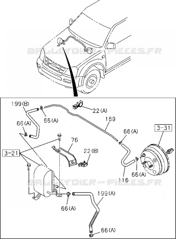 3-60 - Tuyau de frein - Vacuum<br />[360A]-'06/9 EXC.BATTERY 75D26L,80D26L Isuzu PICK UP 2004-2011 DMAX SPACE CAB 4X2 LONG 3.0L 4JJ1-TCX (LS0)