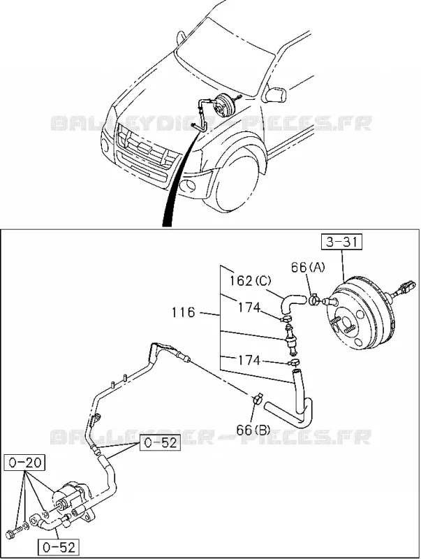 3-60 - Tuyau de frein - Vacuum<br />[360A]'06/10- Isuzu PICK UP 2004-2011 DMAX SPACE CAB 4X2 LONG 3.0L 4JJ1-TCX (LS0)