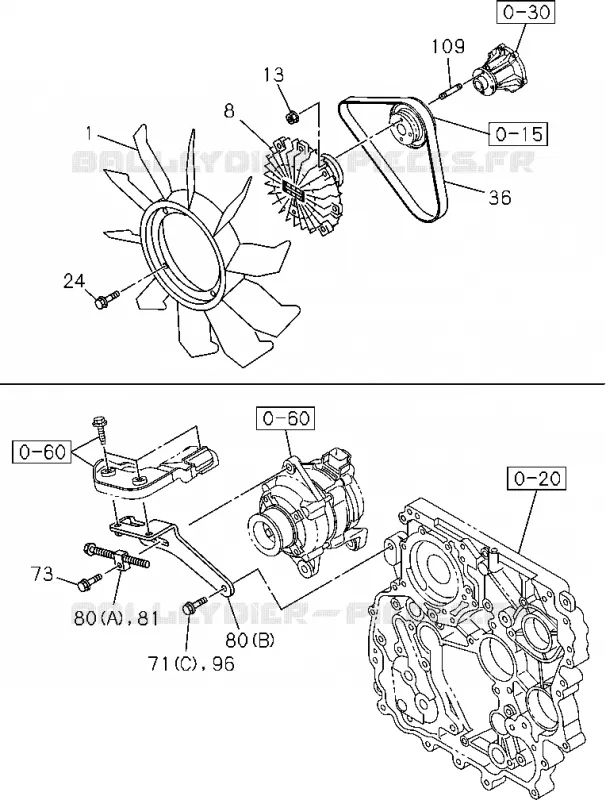 0-33 - Ventilateur et courroie ventilateur<br />[033A]4JJ1,4JK1 Isuzu PICK UP 2012 DMAX CREW CAB 4X4 LONG 2.5L 4JA1-T (LP0)