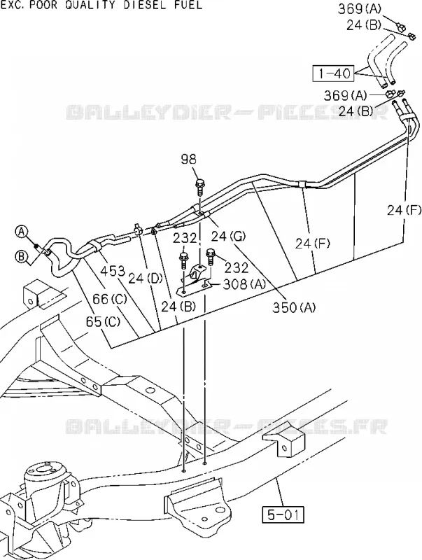 1-41 - Tuyauterie carburant - Châssis<br />[141A]FUEL PIPE(NO.1) Isuzu PICK UP 2012 DMAX CREW CAB 4X4 LONG 2.5L 4JK1-TCY (RDX)