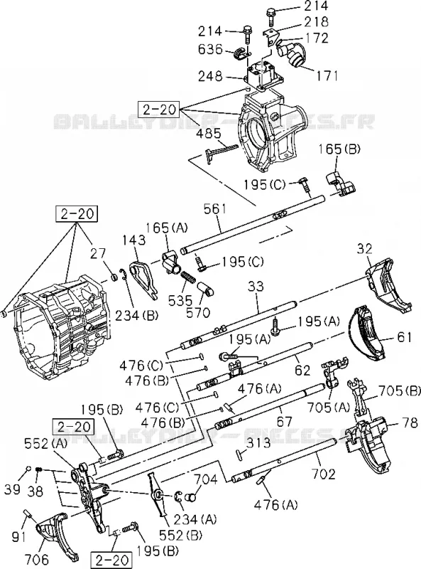 2-30 - Ensemble changement de vitesse et sélecteur<br />[230A]M/T AISIN;SHIFT SHAFT 4X2 Isuzu PICK UP 2012 DMAX CREW CAB 4X4 LONG 2.5L 4JA1-T (LP0)