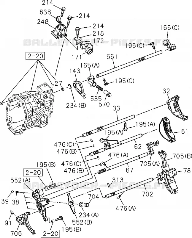 2-30 - Ensemble changement de vitesse et sélecteur<br />[230A]M/T AISIN;SHIFT SHAFT 4X4 Isuzu PICK UP 2012 DMAX CREW CAB 4X4 LONG 2.5L 4JK1-TCY (RDX)