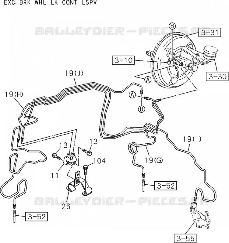 3-50 - Tuyau de frein - Huile, maître cylindre<br />[350A]PIPING;EXC.4 WHEEL ANTI LK BRAKE(NO.1) Isuzu PICK UP 2012 DMAX CREW CAB 4X4 LONG 2.5L 4JA1-T (LP0)