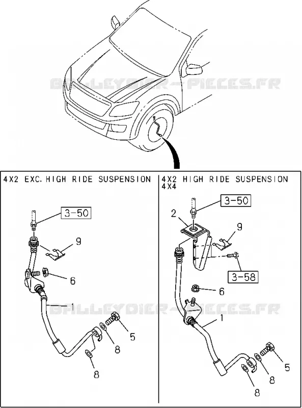 3-52 - Tuyau de frein - Huile, avant<br />[352A]FLEX HOSE Isuzu PICK UP 2012 DMAX CREW CAB 4X4 LONG 2.5L 4JA1-T (LP0)