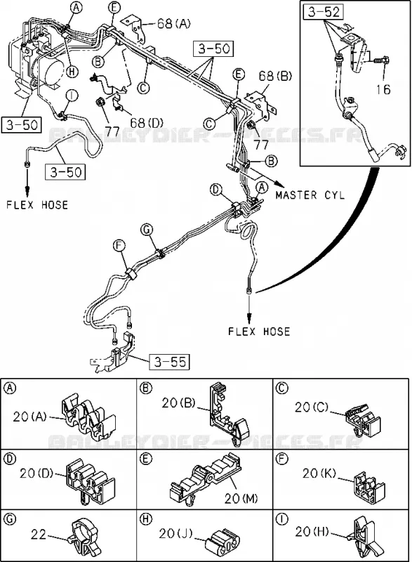 3-58 - Pièces de fixation - Tuyau de frein<br />[358A]FRONT;4 WHEEL ANTI LOCK BRAKE Isuzu PICK UP 2012 DMAX CREW CAB 4X4 LONG 2.5L 4JK1-TCY (RDX)