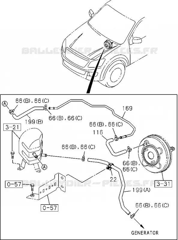3-60 - Tuyau de frein - Vacuum<br />[360A]4JA1 Isuzu PICK UP 2012 DMAX CREW CAB 4X4 LONG 2.5L 4JK1-TCY (RDX)