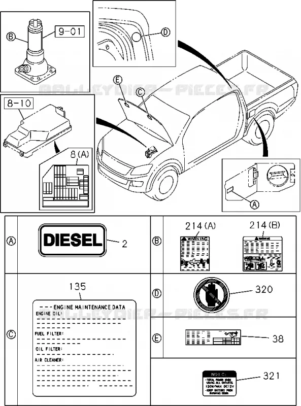 7-10 - Plaque avertissement et étiquette<br />[710A]NO.1 Isuzu PICK UP 2012 DMAX CREW CAB 4X4 LONG 2.5L 4JK1-TCY (RDX)