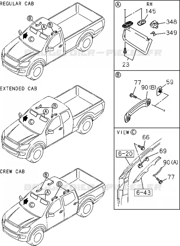 7-43 - Pare-soleil et poignée de maintien<br />[743A] Isuzu PICK UP 2012 DMAX CREW CAB 4X4 LONG 2.5L 4JK1-TCY (RDX)