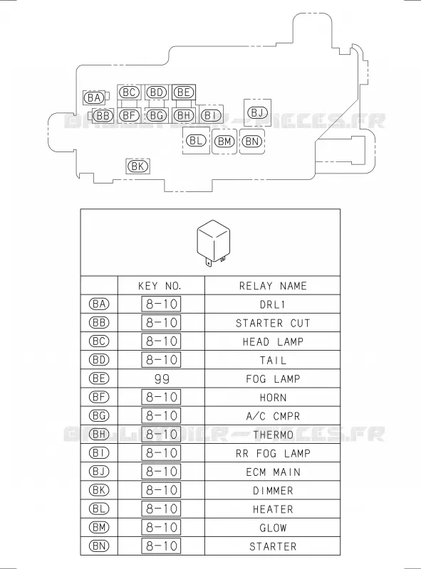 8-25 - Interrupteur et relais - Combiné de tableau de bord<br />[825A]RELAY;FRAME HARNESS Isuzu PICK UP 2012 DMAX CREW CAB 4X4 LONG 2.5L 4JA1-T (LP0)