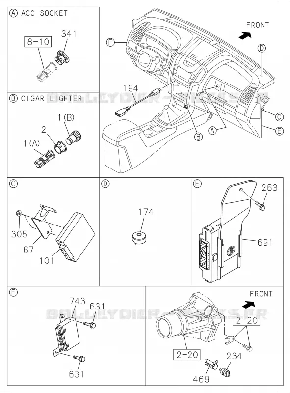 8-26 - Commande électrique et autres pièces<br />[826A]NO.1 Isuzu PICK UP 2012 DMAX CREW CAB 4X4 LONG 2.5L 4JA1-T (LP0)