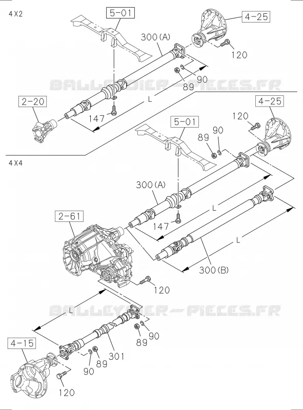 4-01 - Arbre de transmission<br />[401A]PROPELLER SHAFT ASM AND FIXING Isuzu PICK UP 2014 DMAX SPACE CAB 4X4 LONG 2.5L 4JK1-TCY (RDX)
