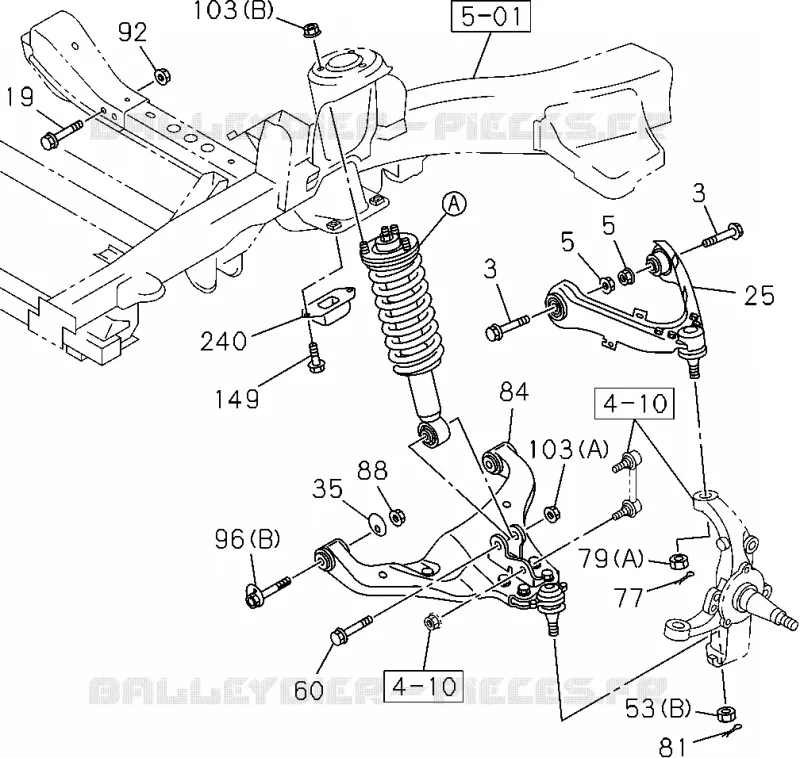 4-50 - Suspension avant<br />[450A]4X2 EXC.HIGH RIDE SUSPENSION(NO.1) Isuzu PICK UP 2014 DMAX SPACE CAB 4X4 LONG 2.5L 4JK1-TCY (RDX)