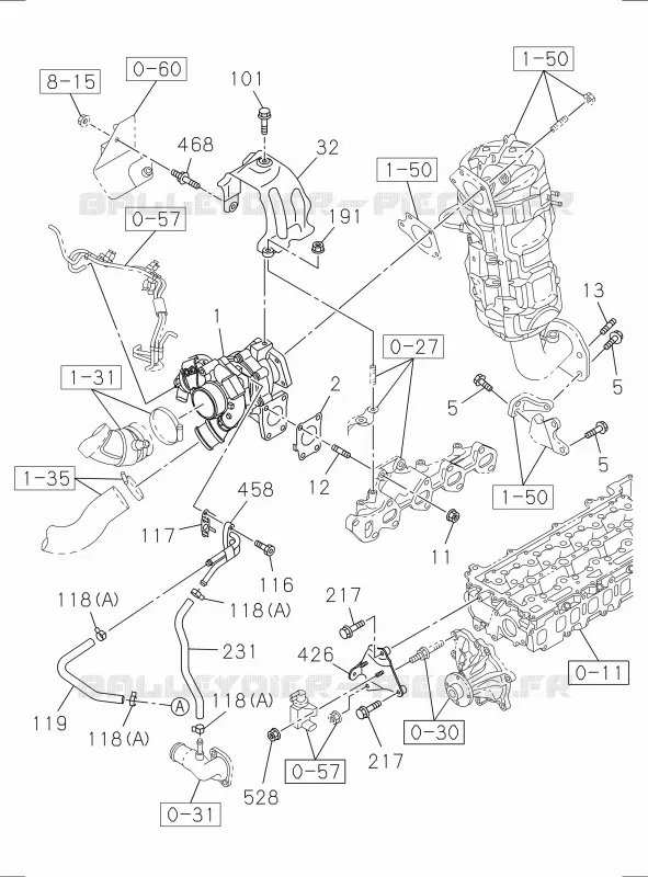 0-36 - SYSTEME Turbocompresseur<br />[036A]TURBOCHARGER Isuzu PICK UP 2017 DMAX CREW CAB 4X4 LONG 1.9L DDI 120kW (163cv) RZ4E-TCX HI-POWER (LNC)