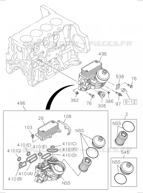 0-50 - Refroidisseur d’huile et filtre à huile<br />[050A] Isuzu PICK UP 2017 DMAX CREW CAB 4X4 LONG 1.9L DDI 120kW (163cv) RZ4E-TCX HI-POWER (LNC)