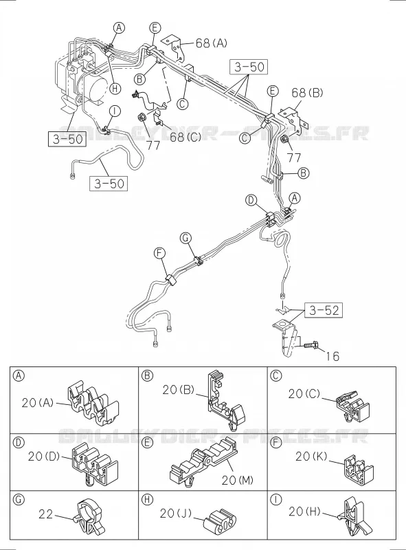 3-58 - Pièces de fixation - Tuyau de frein<br />[358A]BRAKE PIPING; FRONT Isuzu PICK UP 2017 DMAX SPACE CAB 4X2 LONG 1.9L DDI 120kW (163cv) RZ4E-TCX HI-POWER (LNC)