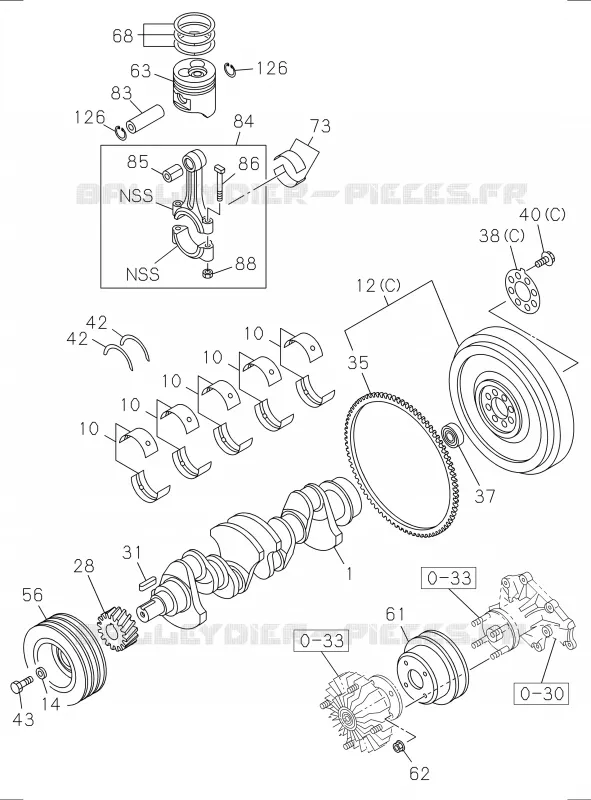 0-15 - Vilebrequin, piston et volant moteur<br />[015A]4JA1 Isuzu PICK UP 2017 DMAX SPACE CAB 4X2 LONG 1.9L DDI 120kW (163cv) RZ4E-TCX HI-POWER (LNC)