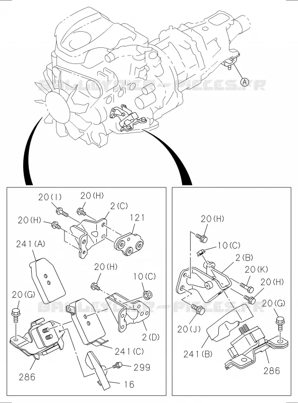 0-22 - Support de fixation moteur<br />[022A]FRONT; 4JA1,4JK1,4JJ1 Isuzu PICK UP 2017 DMAX SPACE CAB 4X2 LONG 1.9L DDI 120kW (163cv) RZ4E-TCX HI-POWER (LNC)