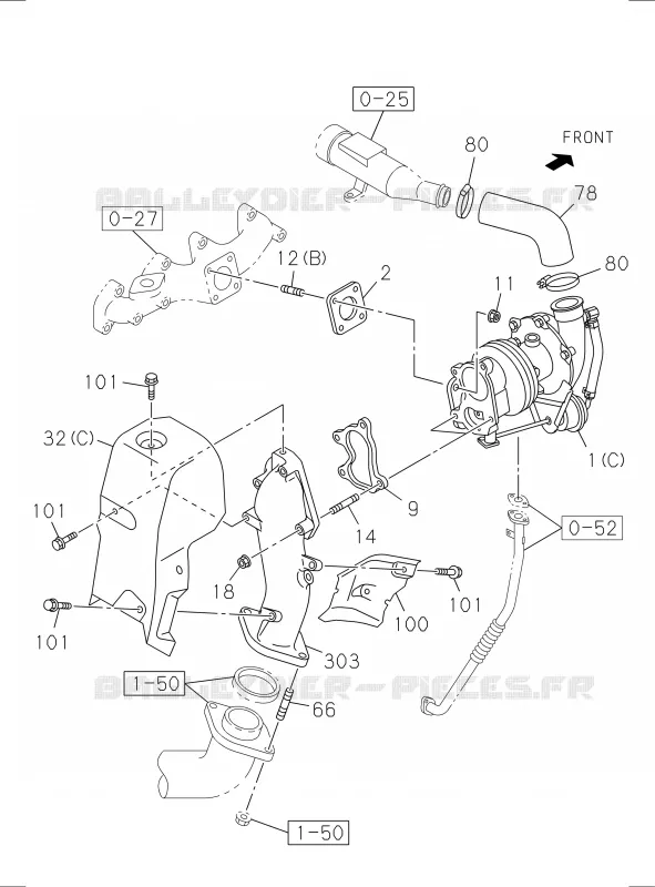 0-36 - SYSTEME Turbocompresseur<br />[036A]4JA1 EMISSION SYSTEM R15-04,EURO1 Isuzu PICK UP 2017 DMAX SPACE CAB 4X2 LONG 1.9L DDI 120kW (163cv) RZ4E-TCX HI-POWER (LNC)