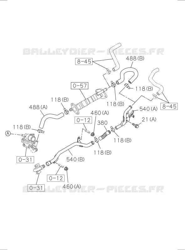 0-36 - SYSTEME Turbocompresseur<br />[036A]WATER PIPE; RZ4E-TC Isuzu PICK UP 2017 DMAX SPACE CAB 4X2 LONG 1.9L DDI 120kW (163cv) RZ4E-TCX HI-POWER (LNC)