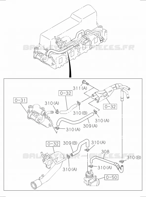 0-52 - Tuyauterie d’huile et de circuit à vide - Moteur<br />[052A]4JA1 NO.3 Isuzu PICK UP 2017 DMAX SPACE CAB 4X2 LONG 1.9L DDI 120kW (163cv) RZ4E-TCX HI-POWER (LNC)