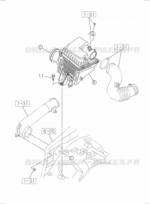 1-30 - Filtre à air<br />[130A]4JA1,4JK1,4JJ1; FIXING Isuzu PICK UP 2017 DMAX SPACE CAB 4X2 LONG 1.9L DDI 120kW (163cv) RZ4E-TCX HI-POWER (LNC)