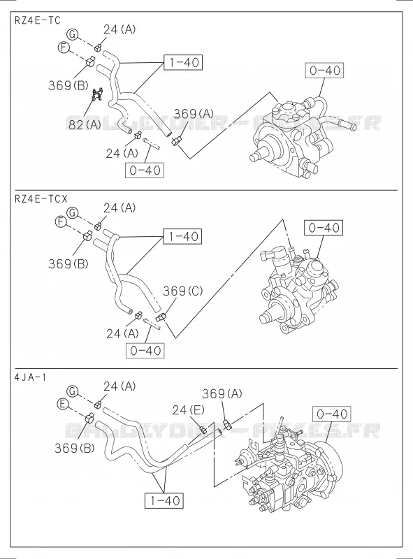 1-41 - Tuyauterie carburant - Châssis<br />[141A]RZ4E,4JA1 Isuzu PICK UP 2017 DMAX SPACE CAB 4X2 LONG 1.9L DDI 120kW (163cv) RZ4E-TCX HI-POWER (LNC)