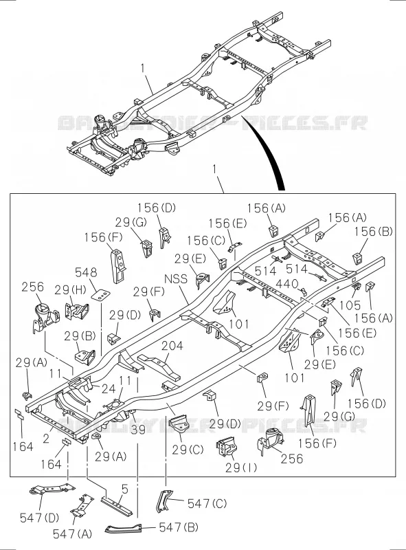 5-01 - Châssis et autres pièces<br />[501A]4X2 EXC.HIGH RIDE SUSPENSION Isuzu PICK UP 2017 DMAX SPACE CAB 4X2 LONG 1.9L 110kW (150cv) RZ4E-TC (RDZ)