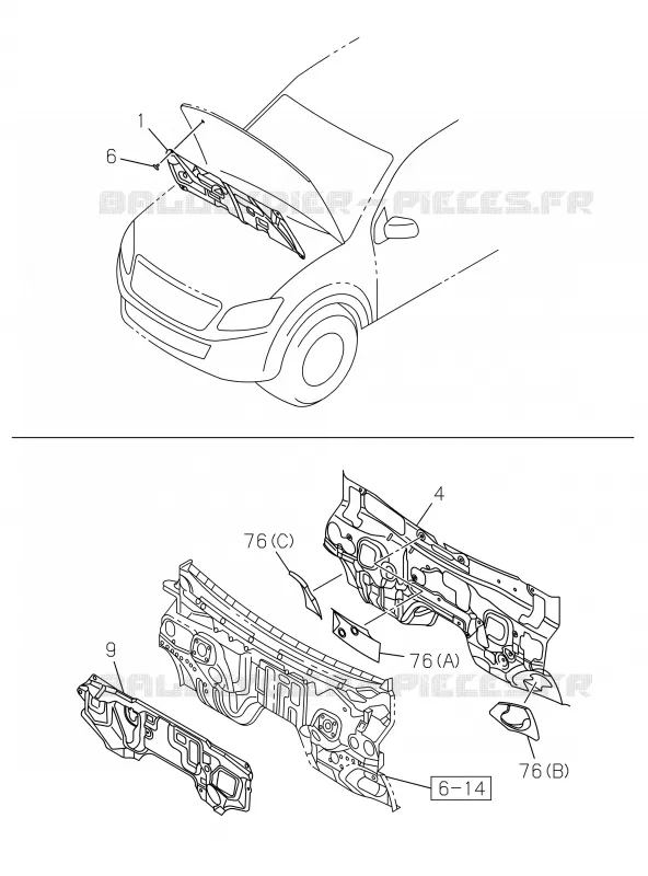 5-40 - Isolant compartiment moteur<br />[540A] Isuzu PICK UP 2017 DMAX SPACE CAB 4X2 LONG 1.9L 110kW (150cv) RZ4E-TC (RDZ)