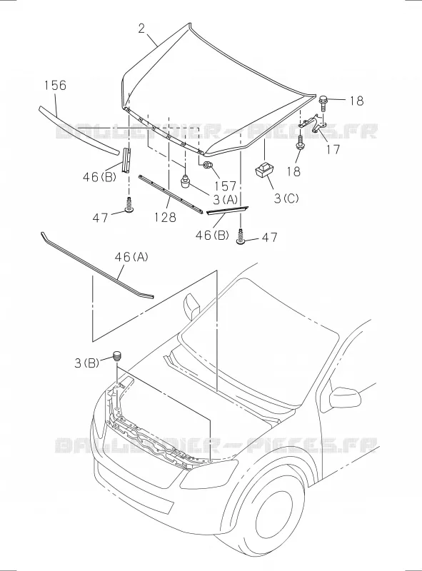 6-10 - Capot moteur et verrou<br />[610A]ENG HOOD Isuzu PICK UP 2017 DMAX SPACE CAB 4X4 LONG 3.0L 4JJ1-TCX (LS0)