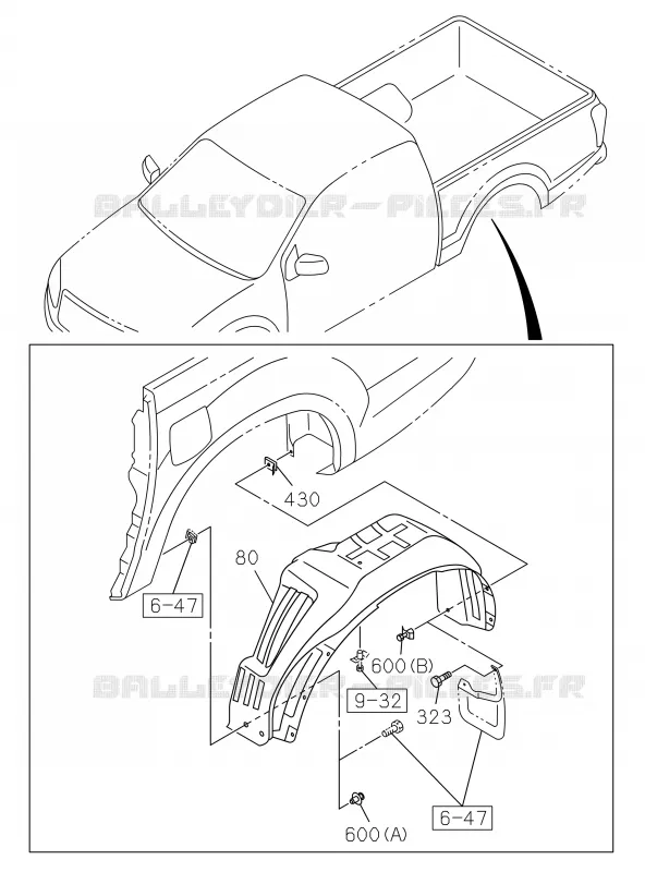6-20 - Panneau latéral et marchepied<br />[620A]WHEEL HOUSE INNER Isuzu PICK UP 2017 DMAX SPACE CAB 4X2 LONG 1.9L 110kW (150cv) RZ4E-TC (RDZ)