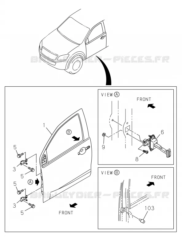 6-30 - Porte avant et charnière<br />[630A]DOOR ASM AND OTHER PARTS Isuzu PICK UP 2017 DMAX SPACE CAB 4X4 LONG 3.0L 4JJ1-TCX (LS0)