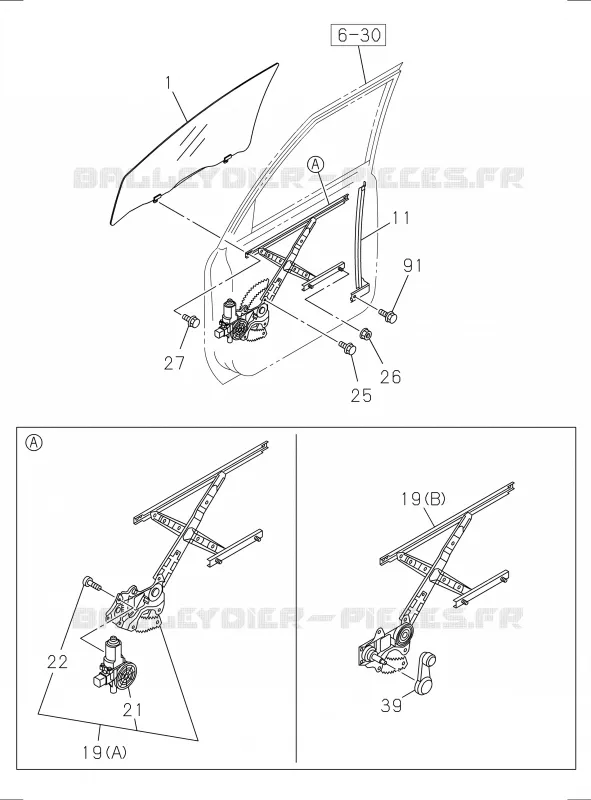 6-31 - Vitre de porte avant et lève-vitre<br />[631A]DOOR GLASS AND REGULATOR Isuzu PICK UP 2017 DMAX SPACE CAB 4X4 LONG 3.0L 4JJ1-TCX (LS0)
