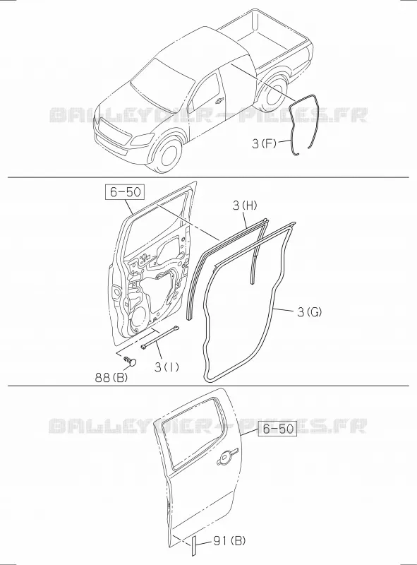 6-55 - Garniture de porte arrière<br />[655A]WEATHERSTRIP; CREW CAB Isuzu PICK UP 2017 DMAX SPACE CAB 4X2 LONG 1.9L DDI 120kW (163cv) RZ4E-TCX HI-POWER (LNC)