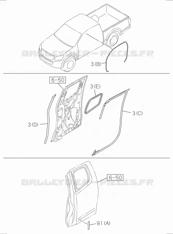 6-55 - Garniture de porte arrière<br />[655A]WEATHERSTRIP; EXTENDED CAB Isuzu PICK UP 2017 DMAX SPACE CAB 4X4 LONG 3.0L 4JJ1-TCX (LS0)