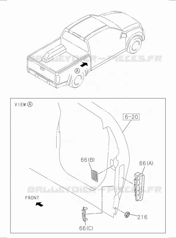 6-66 - Garniture de pavillon et moulure<br />[666A]AIR OUTLET GRILLE AND GROMMET Isuzu PICK UP 2017 DMAX SPACE CAB 4X2 LONG 1.9L DDI 120kW (163cv) RZ4E-TCX HI-POWER (LNC)