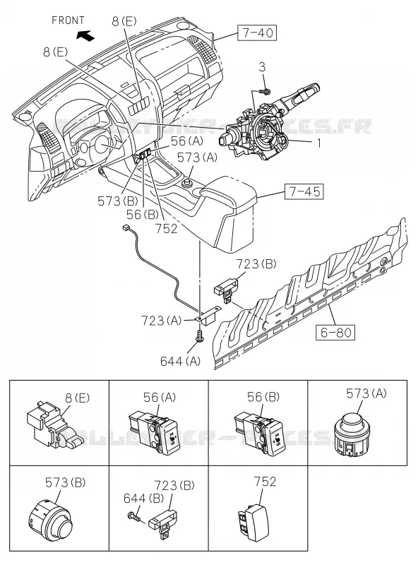 8-25 - Interrupteur et relais - Combiné de tableau de bord<br />[825A]SWITCH; COMB AND INST PANEL NO.1 Isuzu PICK UP 2017 DMAX SPACE CAB 4X4 LONG 3.0L 4JJ1-TCX (LS0)