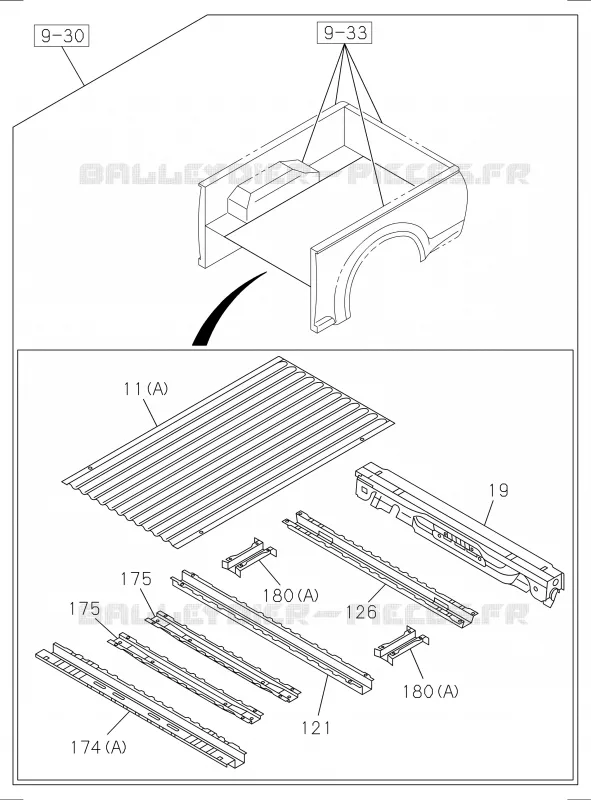 9-31 - Carrosserie arrière - Plancher et garde-boue<br />[931A]EXC.REAR BODY FLAT BED; EXTENDED CAB Isuzu PICK UP 2017 DMAX SPACE CAB 4X2 LONG 1.9L DDI 120kW (163cv) RZ4E-TCX HI-POWER (LNC)