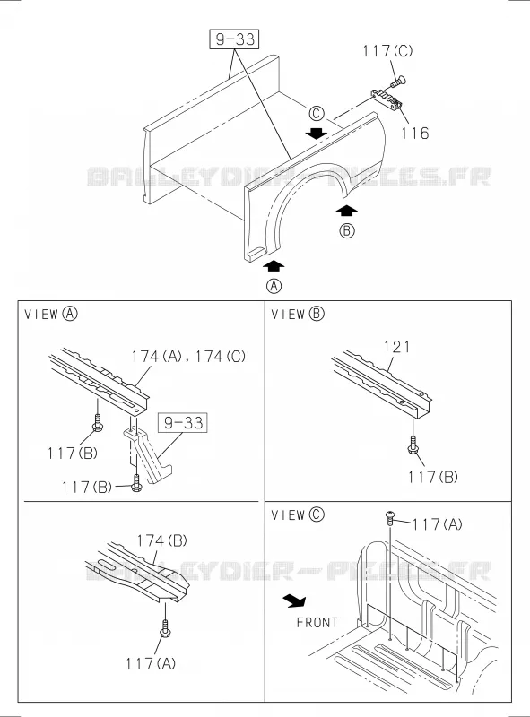 9-31 - Carrosserie arrière - Plancher et garde-boue<br />[931A]EXC.REAR BODY FLAT BED; FIXING PARTS Isuzu PICK UP 2017 DMAX SPACE CAB 4X2 LONG 1.9L DDI 120kW (163cv) RZ4E-TCX HI-POWER (LNC)