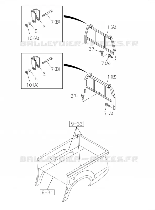 9-32 - Carrosserie arrière - Protection châssis<br />[932A]EXC.REAR BODY FLAT BED; GUARD FRAME Isuzu PICK UP 2017 DMAX SPACE CAB 4X2 LONG 1.9L DDI 120kW (163cv) RZ4E-TCX HI-POWER (LNC)