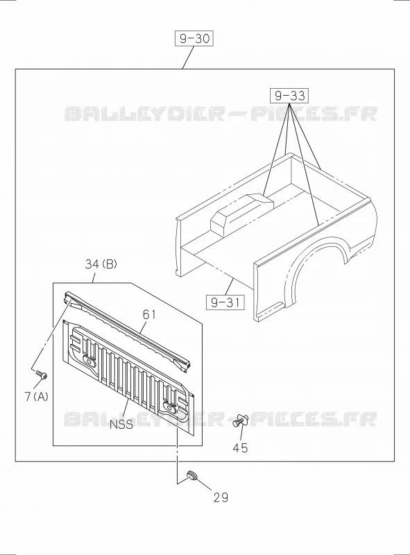 9-32 - Carrosserie arrière - Protection châssis<br />[932A]EXC.REAR BODY FLAT BED; REGULAR CAB Isuzu PICK UP 2017 DMAX SPACE CAB 4X2 LONG 1.9L DDI 120kW (163cv) RZ4E-TCX HI-POWER (LNC)