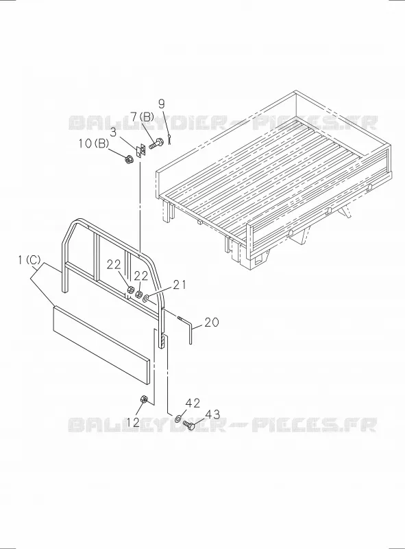 9-32 - Carrosserie arrière - Protection châssis<br />[932A]REAR BODY FLAT BED Isuzu PICK UP 2017 DMAX SPACE CAB 4X2 LONG 1.9L DDI 120kW (163cv) RZ4E-TCX HI-POWER (LNC)